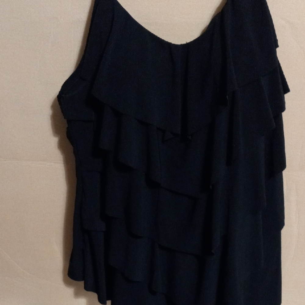 Navy Sleeveless Ruffled Asymmetrical Camisole